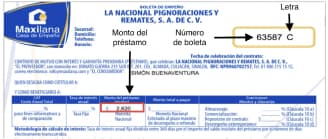 Imagen muestra de boleta de empeño