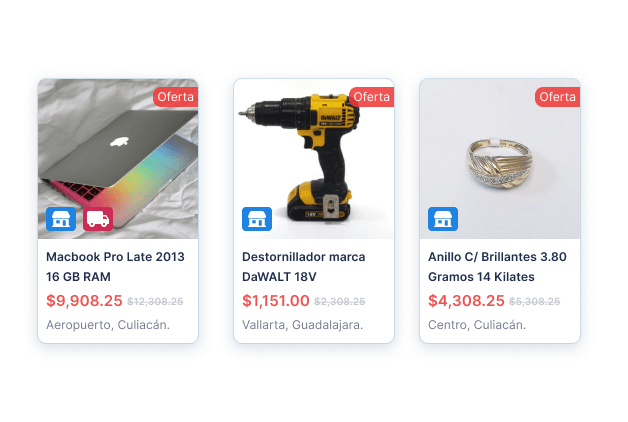Imagen de tarjetas de productos de remate en Maxilana